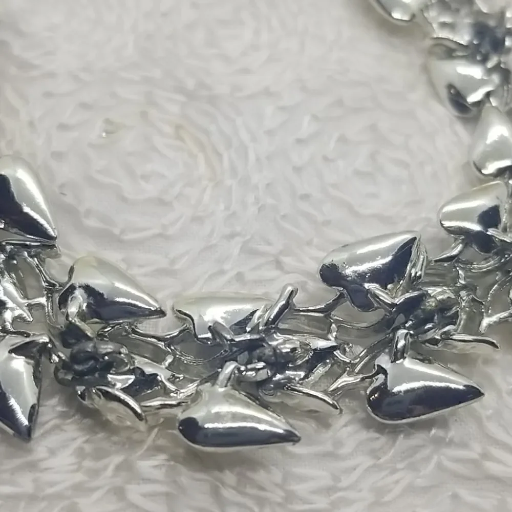 Coro Bracelet Leaf Black White Leaves Enamel Link Vintage Bracelet